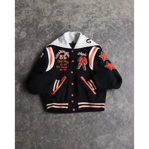 80s Vintage Varsity Hooded Cropped Navy Jacket - Women’s M